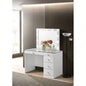3pc Black Makeup Vanity Set Lighted Mirror Glass Top 5 Drawers Knobs Round Stool Wooden Bedroom Furniture Black
