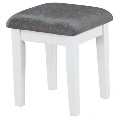 Elijah White and Dark Vanity Set with Lighting and Stool