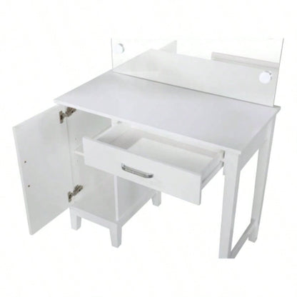 Elijah White and Dark Vanity Set with Lighting and Stool