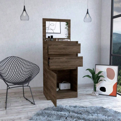 Kamelot Dresser With Jewelry Box, Single Door Cabinet, Mirror, Two Drawers - Dark Walnut