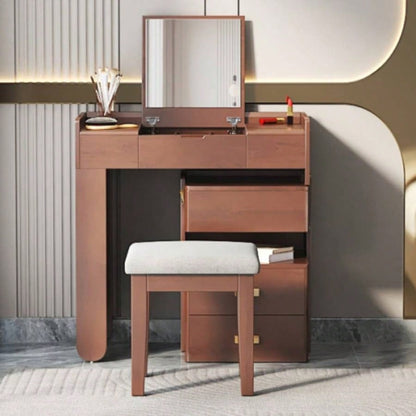 3 - in - 1 Makeup Vanity Desk with Flip - Top Mirror, LED Lighting, Adjustable Length Ample Drawers - Stylish Multi - Functional Dressing Table Home, Walnut