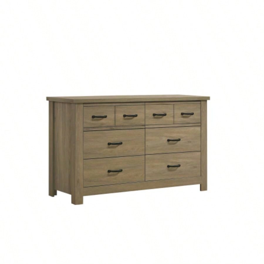 Finn 51 Coffee Gray Oak Dresser with 6 Drawers and Black Handles