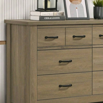 Finn 51 Coffee Gray Oak Dresser with 6 Drawers and Black Handles