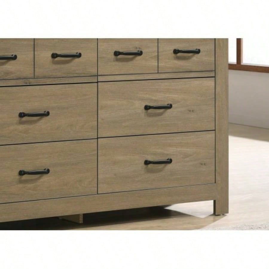 Finn 51 Coffee Gray Oak Dresser with 6 Drawers and Black Handles