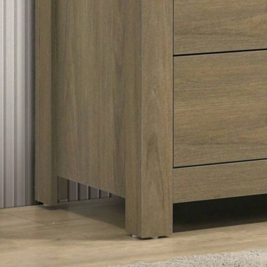 Finn 51 Coffee Gray Oak Dresser with 6 Drawers and Black Handles