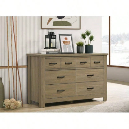 Finn 51 Coffee Gray Oak Dresser with 6 Drawers and Black Handles