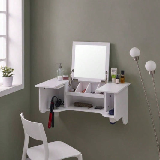 Wall Mount Ledge/ Vanity Mirror - Transitional Style - White