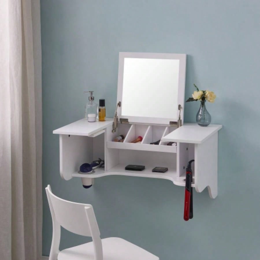 Wall Mount Ledge/ Vanity Mirror - Transitional Style - White