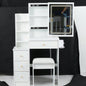 29.2 Small Size Left Bedside Cabinet Vanity Table+ Cushioned Stool, 2 AC+2 USB Power Station, Hair dryer bracket, Large Control Sliding LED Mirror, Tri - color Switching, Brightness Adjust