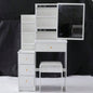 29.2 Small Size Left Bedside Cabinet Vanity Table+ Cushioned Stool, 2 AC+2 USB Power Station, Hair dryer bracket, Large Control Sliding LED Mirror, Tri - color Switching, Brightness Adjust