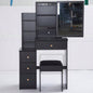 29.2 Small Size Left Bedside Cabinet Vanity Table+ Cushioned Stool, 2 AC+2 USB Power Station, Hair dryer bracket, Large Control Sliding LED Mirror, Tri - color Switching, Brightness Adjust