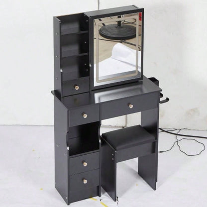 29.2 Small Size Left Drawer Desktop Vanity Table+ Cushioned Stool, 2 AC+2 USB Power Station, Hair dryer bracket, Large Control Sliding LED Mirror, Tri - color Switching, Brightness Adjust