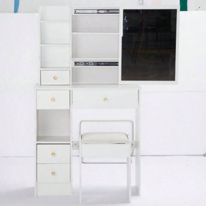 29.2 Small Size Left Drawer Desktop Vanity Table+ Cushioned Stool, 2 AC+2 USB Power Station, Hair dryer bracket, Large Control Sliding LED Mirror, Tri - color Switching, Brightness Adjust