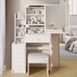 29.2 Small Space Left Bedside Cabinet Vanity Table+ Cushioned Stool, Large Right sliding mirror, Multi Layer High Capacity Storage, Practical Fashionable Dresser, Suitable Small Space
