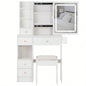 29.2 Small Size Left Drawer Desktop Vanity Table+ Cushioned Stool, 2 AC+2 USB Power Station, Hair dryer bracket, Large Control Sliding LED Mirror, Tri - color Switching, Brightness Adjust