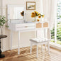 43.3 Classic Wood Makeup Vanity Set with Flip - top Mirror and Stool, Dressing Table with Three Drawers and storage space, White
