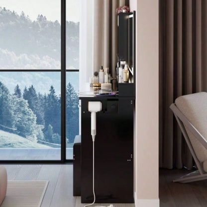 41 Large Size Left Drawer Desktop Vanity Table+Cushioned Stool Dresser Set, 2 AC+2 USB Power Station, Large Control LED Mirror, 3 - color Switch, EPA, GCC, Certificate