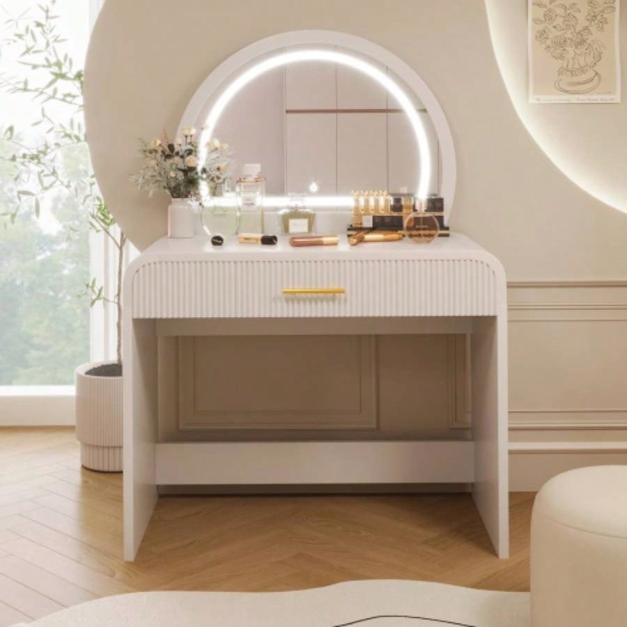39 Makeup Vanity Table with Mirror Screen Lighted Mirror, Dressing Table with Drawer Bedroom, White