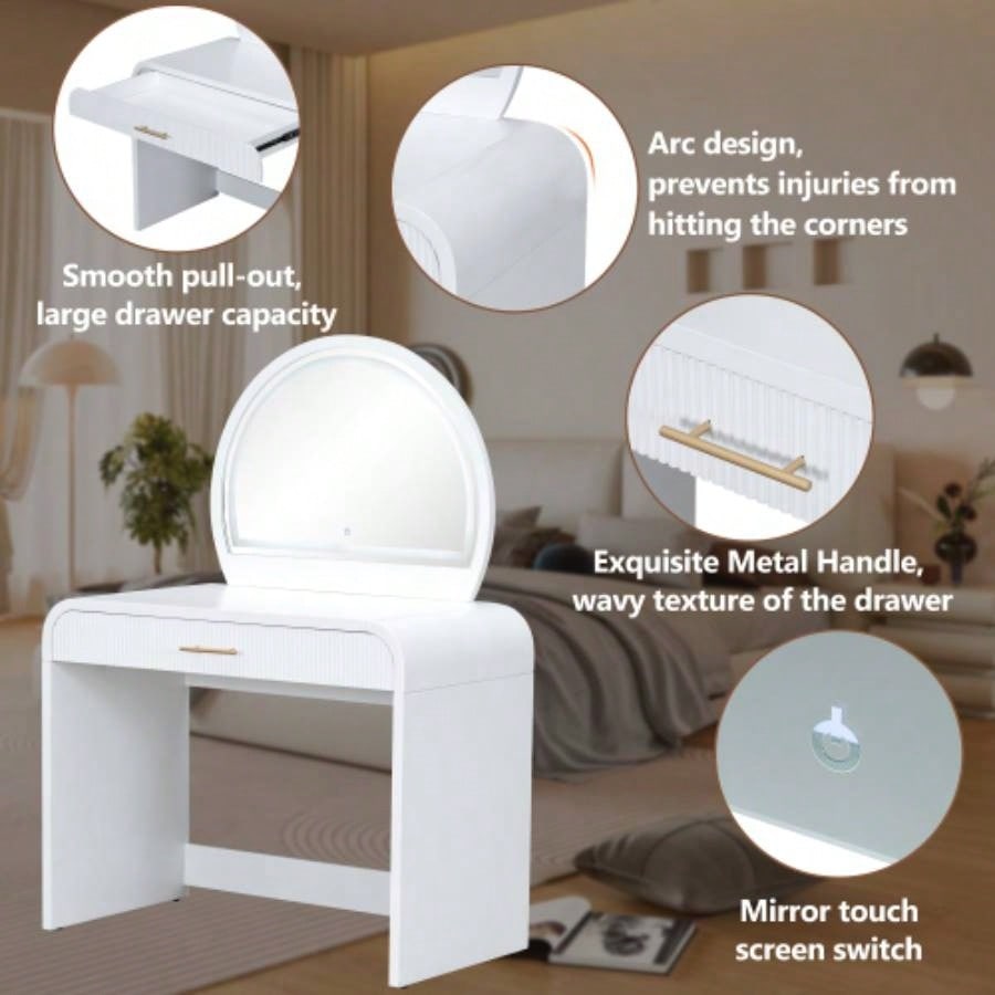 39 Makeup Vanity Table with Mirror Screen Lighted Mirror, Dressing Table with Drawer Bedroom, White