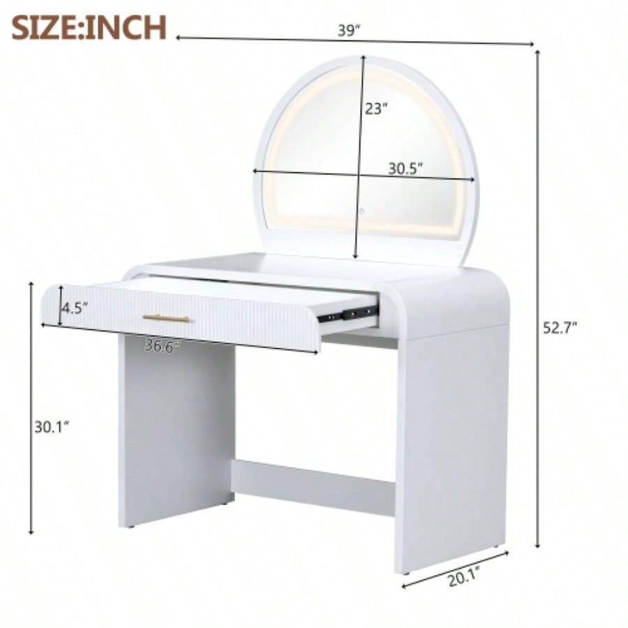 39 Makeup Vanity Table with Mirror Screen Lighted Mirror, Dressing Table with Drawer Bedroom, White