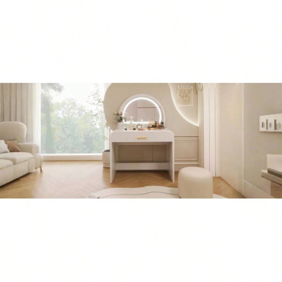 39 Makeup Vanity Table with Mirror Screen Lighted Mirror, Dressing Table with Drawer Bedroom, White