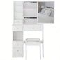 29.2 Small Space Left Drawer Desktop Vanity Table+ Cushioned Stool, Large Right sliding mirror, Multi Layer High Capacity Storage, Practical Fashionable Dresser, Suitable Small Space