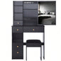 29.2 Small Space Left Drawer Desktop Vanity Table+ Cushioned Stool, Large Right sliding mirror, Multi Layer High Capacity Storage, Practical Fashionable Dresser, Suitable Small Space
