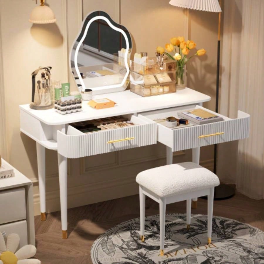 39 Makeup Vanity Table with Mirror Screen Lighted Mirror, Dressing Table with Drawer Bedroom, White