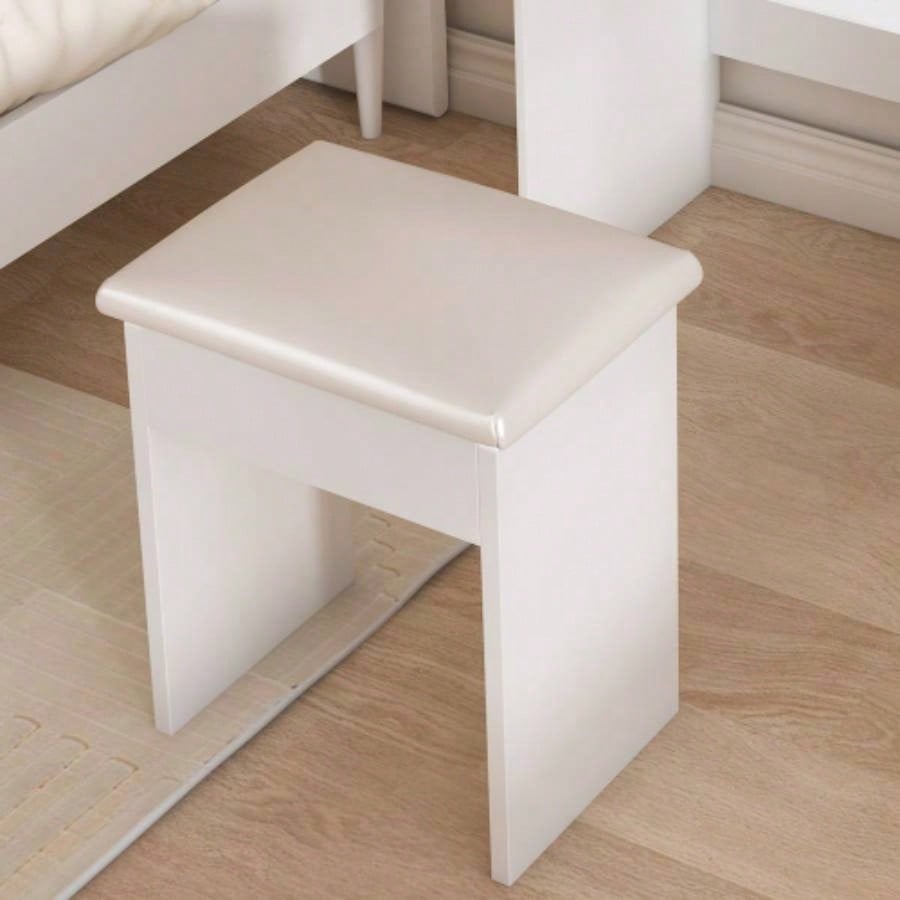 Modern Dressing Table with LED - lit Mirror Hidden Storage, Includes Padded Stool, Adjustable Brightness Vanity Desk, Multi - tier Dust - proof Shelves, White