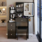 29.2 Small Size Left Bedside Cabinet Vanity Table+ Cushioned Stool, 2 AC+2 USB Power Station, Hair dryer bracket, Large Control Sliding LED Mirror, Tri - color Switching, Brightness Adjust
