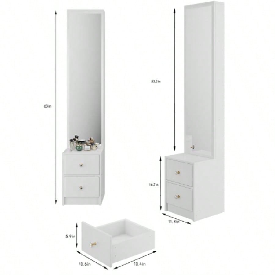 Length 11.8x Width 15. Height 63 Simple Stylish Dressing Mirror Cabinet, Full Body Mirror Cabinet, Large Mirror, Multi Layer High Capacity Storage, Use Alone or In Conjunction With Vanity