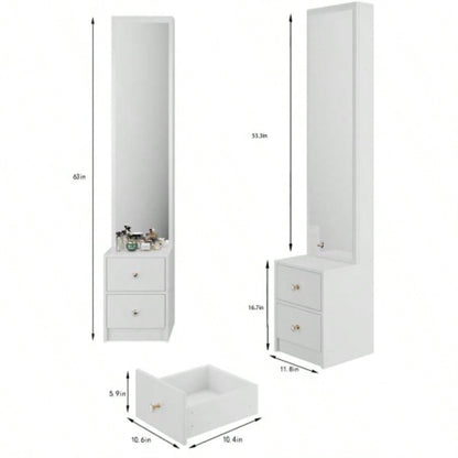 Length 11.8x Width 15. Height 63 Simple Stylish Dressing Mirror Cabinet, Full Body Mirror Cabinet, Large Mirror, Multi Layer High Capacity Storage, Use Alone or In Conjunction With Vanity