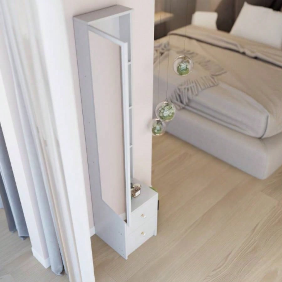 Length 11.8x Width 15. Height 63 Simple Stylish Dressing Mirror Cabinet, Full Body Mirror Cabinet, Large Mirror, Multi Layer High Capacity Storage, Use Alone or In Conjunction With Vanity