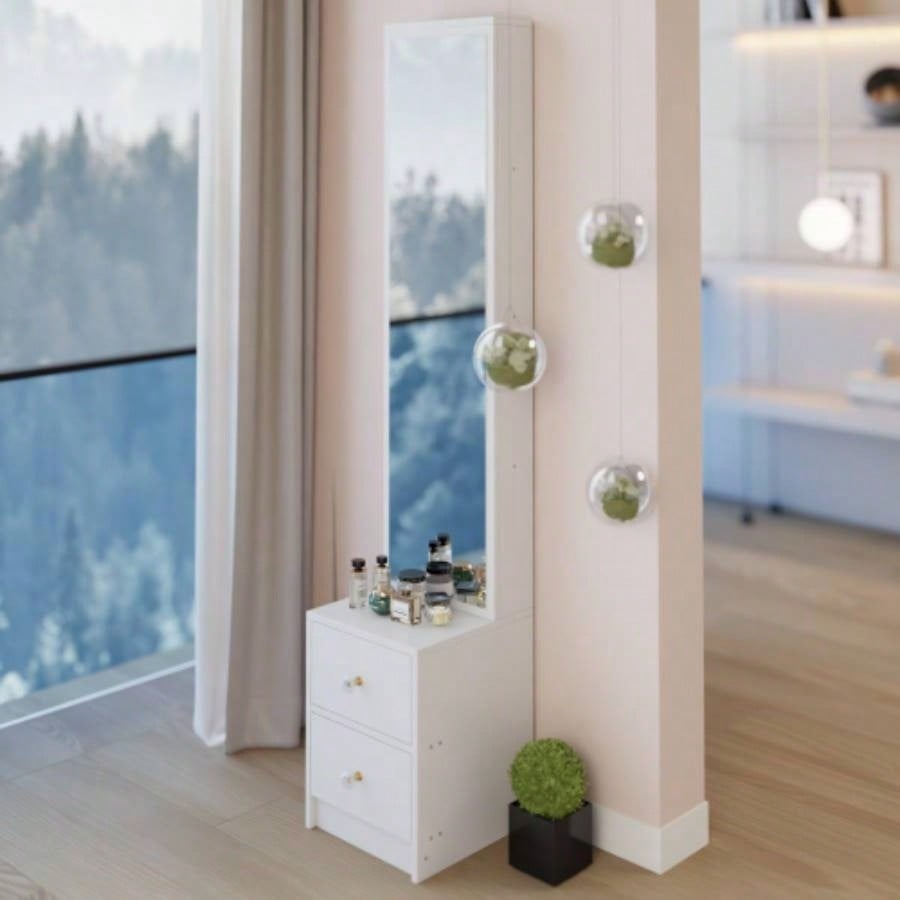 Length 11.8x Width 15. Height 63 Simple Stylish Dressing Mirror Cabinet, Full Body Mirror Cabinet, Large Mirror, Multi Layer High Capacity Storage, Use Alone or In Conjunction With Vanity