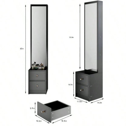 Length 11.8x Width 15. Height 63 Simple Stylish Dressing Mirror Cabinet, Full Body Mirror Cabinet, Large Mirror, Multi Layer High Capacity Storage, Use Alone or In Conjunction With Vanity