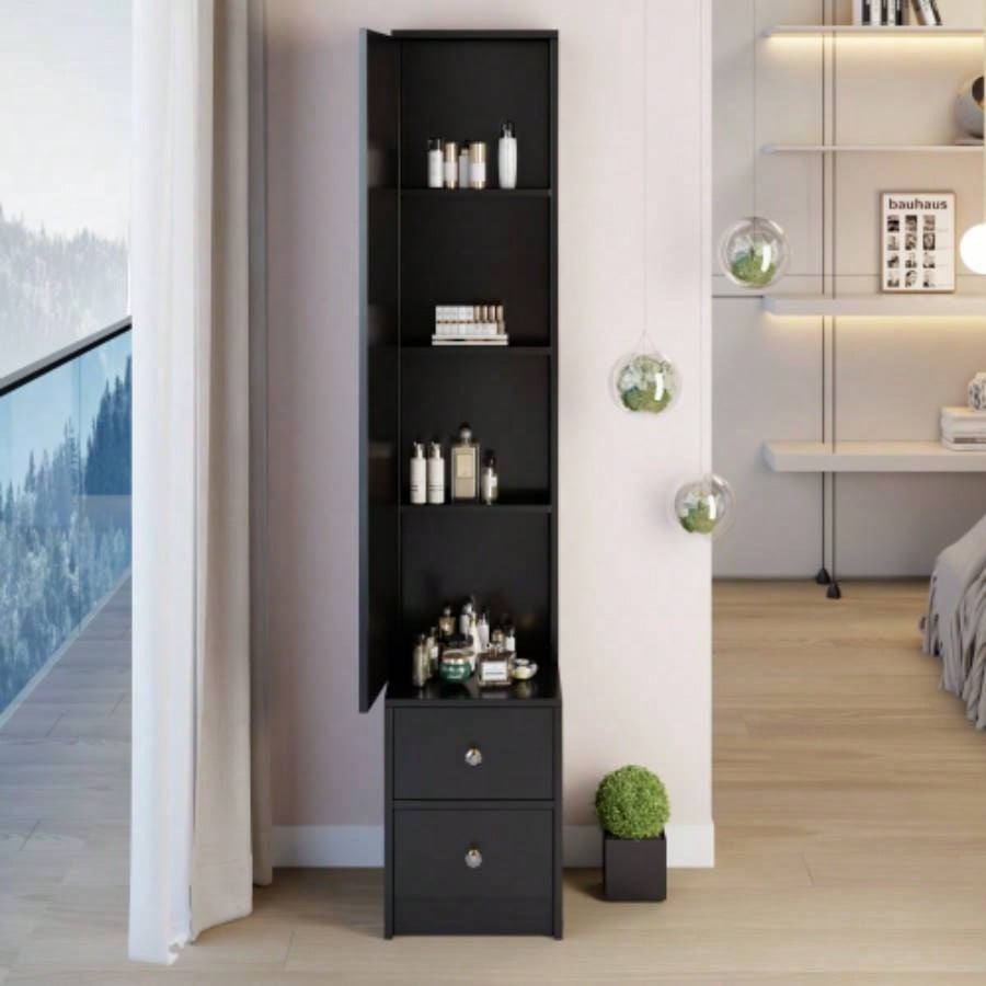 Length 11.8x Width 15. Height 63 Simple Stylish Dressing Mirror Cabinet, Full Body Mirror Cabinet, Large Mirror, Multi Layer High Capacity Storage, Use Alone or In Conjunction With Vanity