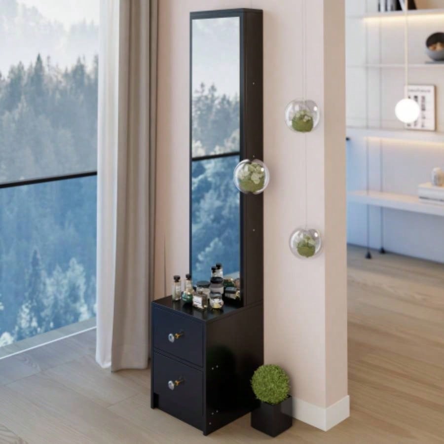 Length 11.8x Width 15. Height 63 Simple Stylish Dressing Mirror Cabinet, Full Body Mirror Cabinet, Large Mirror, Multi Layer High Capacity Storage, Use Alone or In Conjunction With Vanity
