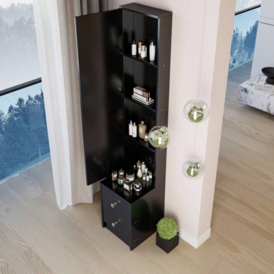 Length 11.8x Width 15. Height 63 Simple Stylish Dressing Mirror Cabinet, Full Body Mirror Cabinet, Large Mirror, Multi Layer High Capacity Storage, Use Alone or In Conjunction With Vanity
