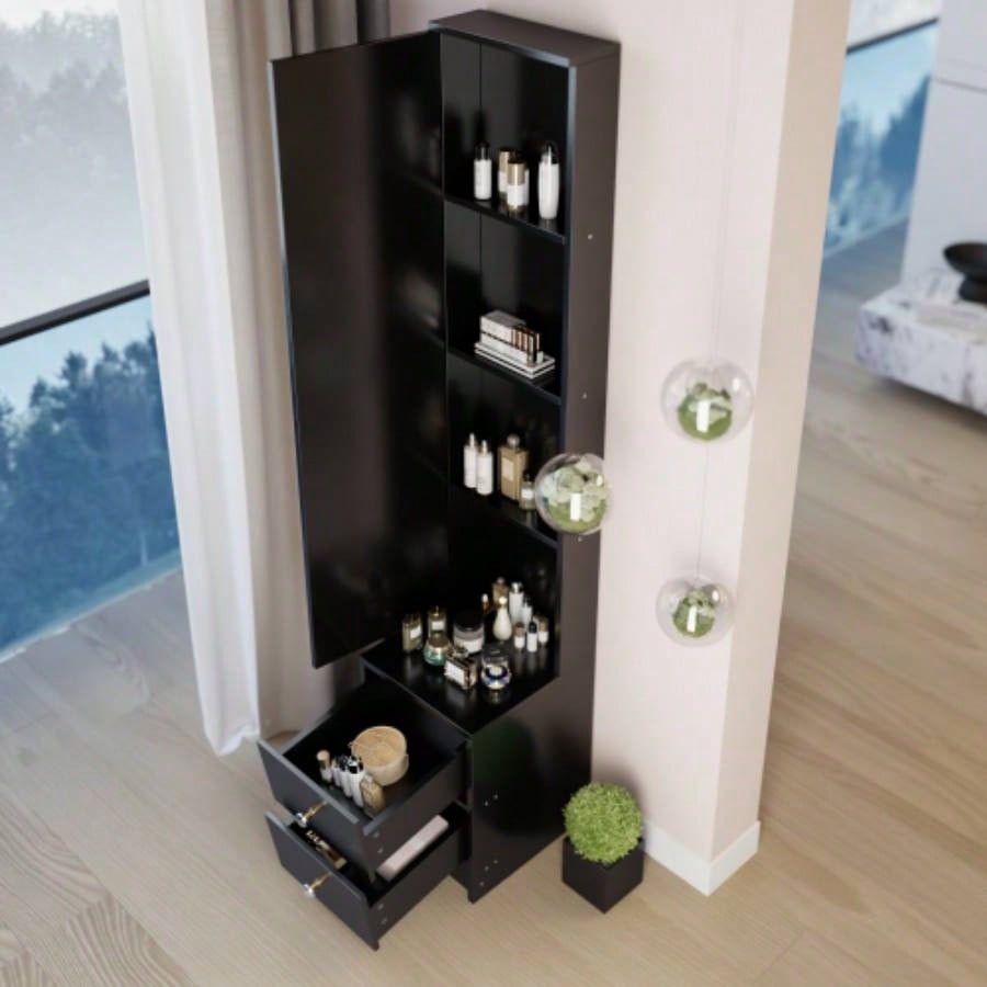 Length 11.8x Width 15. Height 63 Simple Stylish Dressing Mirror Cabinet, Full Body Mirror Cabinet, Large Mirror, Multi Layer High Capacity Storage, Use Alone or In Conjunction With Vanity