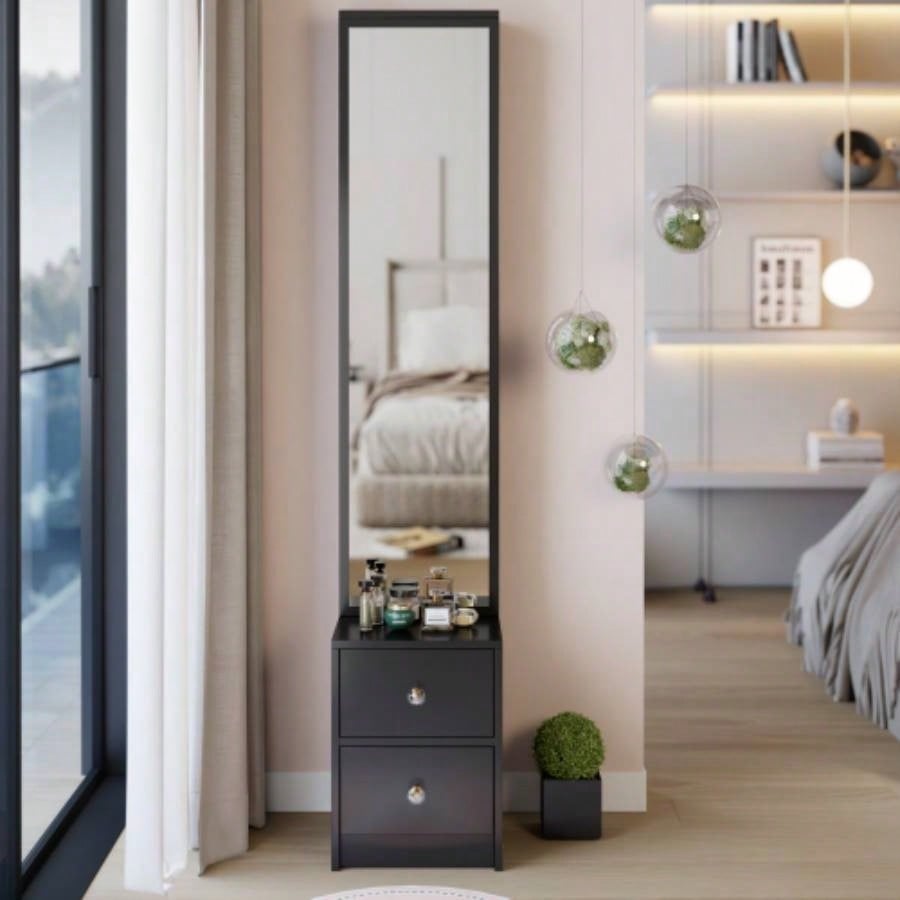 Length 11.8x Width 15. Height 63 Simple Stylish Dressing Mirror Cabinet, Full Body Mirror Cabinet, Large Mirror, Multi Layer High Capacity Storage, Use Alone or In Conjunction With Vanity