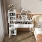 Vanity Dressing Table with LED Mirror Storage - White Makeup Desk Features 3 Drawers, 2 Open Shelves 4 Hidden Cabinets Transparent Doors - 3 Adjustable Lighting Modes - Bedroom or Livi