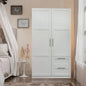 High wardrobe and kitchen cabinet with 2 doors, 2 drawers and 5 storage spaces, white