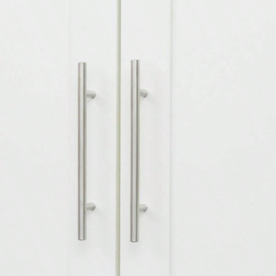High wardrobe and kitchen cabinet with 2 doors, 2 drawers and 5 storage spaces, white