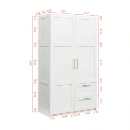 High wardrobe and kitchen cabinet with 2 doors, 2 drawers and 5 storage spaces, white