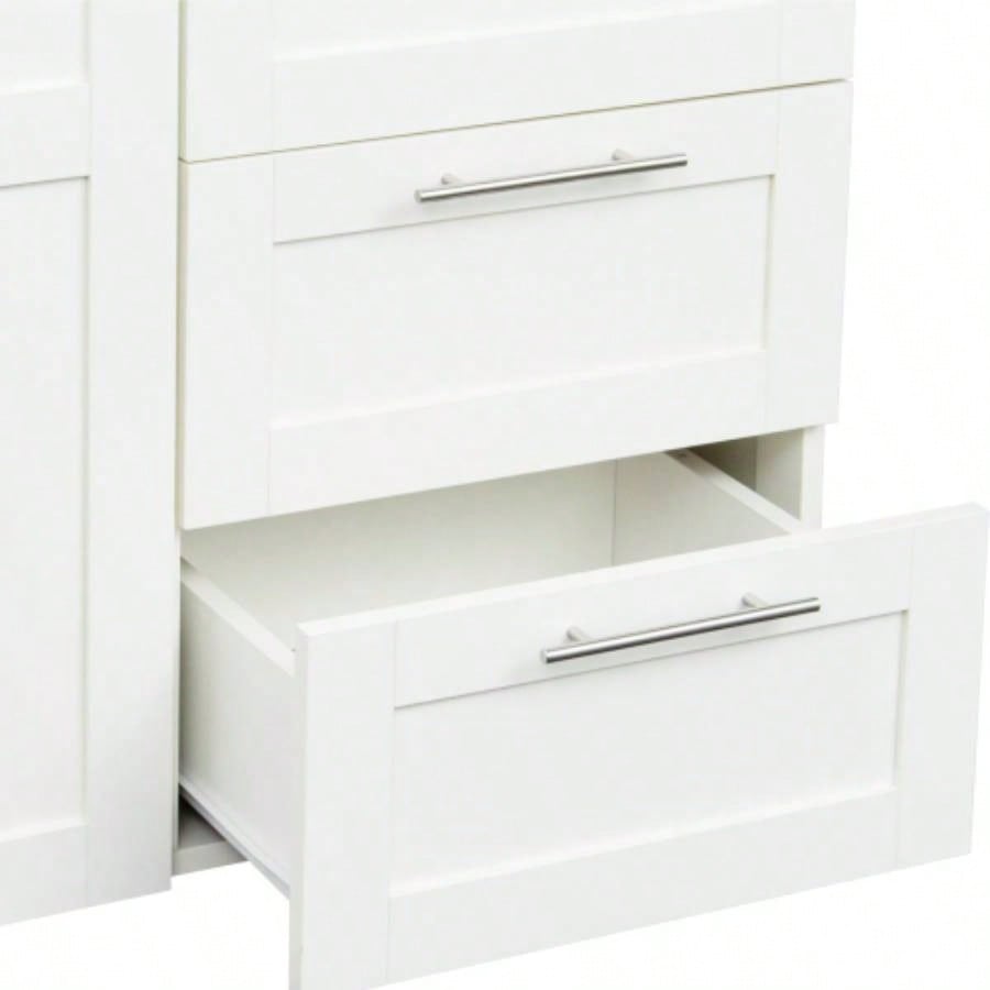 High wardrobe and kitchen cabinet with 2 doors, 2 drawers and 5 storage spaces, white