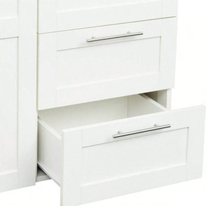 High wardrobe and kitchen cabinet with 2 doors, 2 drawers and 5 storage spaces, white