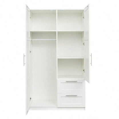 High wardrobe and kitchen cabinet with 2 doors, 2 drawers and 5 storage spaces, white