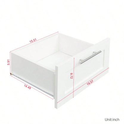 High wardrobe and kitchen cabinet with 2 doors, 2 drawers and 5 storage spaces, white