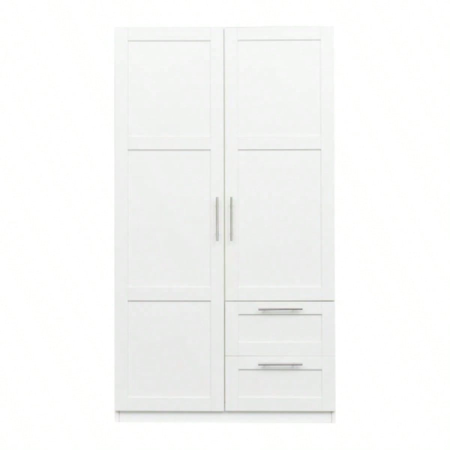 High wardrobe and kitchen cabinet with 2 doors, 2 drawers and 5 storage spaces, white