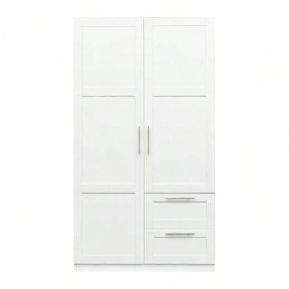 High wardrobe and kitchen cabinet with 2 doors, 2 drawers and 5 storage spaces, white